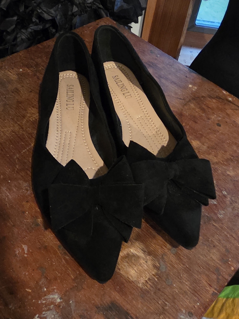 Black Bow Pointed-Toe Flats